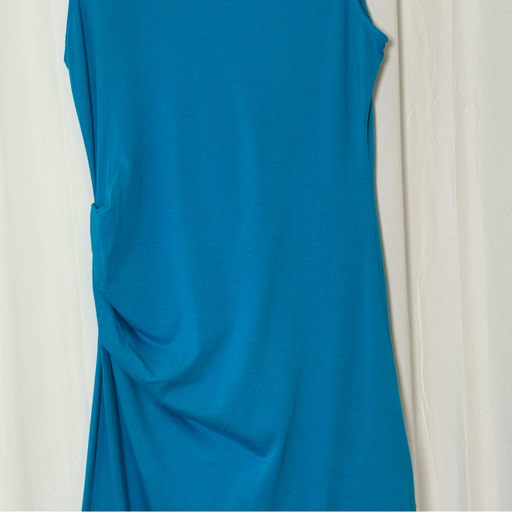 Michael Stars Ruched Midi Tee Dress NWT Sleeveless Asymmetrical Hem Blue Large - Picture 10 of 14